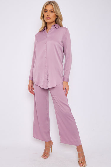 Love Sunshine Dusty Pink Crepe Satin Co-ord Shirt and Trousers Set auto-20 Co ord sets LS-5002 LS-9057