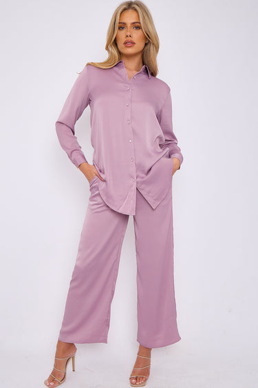 Love Sunshine Dusty Pink Crepe Satin Co-ord Shirt and Trousers Set auto-20 Co ord sets LS-5002 LS-9057