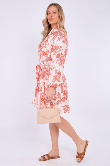 Red Floral Print Flared Hem Mini Dress