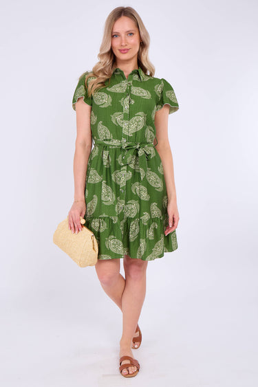 Green Paisley Print Short Sleeve Mini Dress
