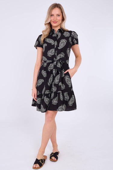 Black Paisley Print Short Sleeve Mini Dress