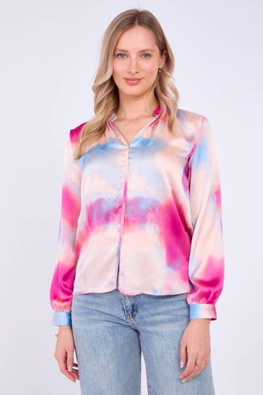 Pink Pastel Tie Dye Print Satin Blouse