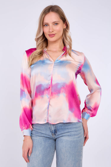 Pink Pastel Tie Dye Print Satin Blouse