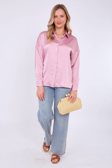 Love Sunshine Pink Brushed Satin Oversized Shirt auto-20 LS-2268 Tops