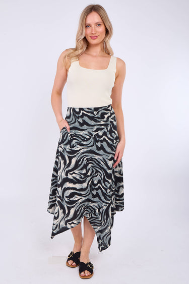 Grey Zebra Print Asymmetric Hem Skirt