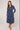 Navy Stitched Leaf Print Midi Shirt Dress