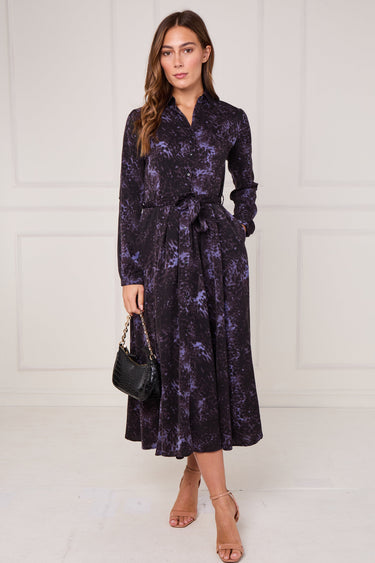 Black Violet Leopard Print Midaxi Shirt Dress