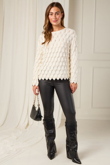 Love Sunshine Cream Scallop Textured Knit Jumper auto-20 Tops