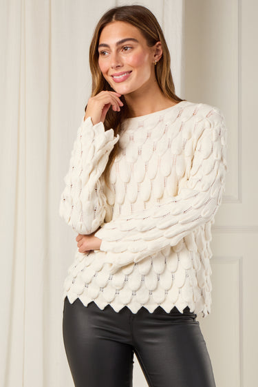 Love Sunshine Cream Scallop Textured Knit Jumper auto-20 Tops