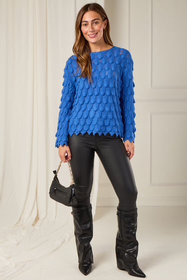 Love Sunshine Blue Scallop Textured Knit Jumper auto-20 Tops