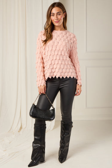 Love Sunshine Blush Scallop Textured Knit Jumper auto-20 Tops