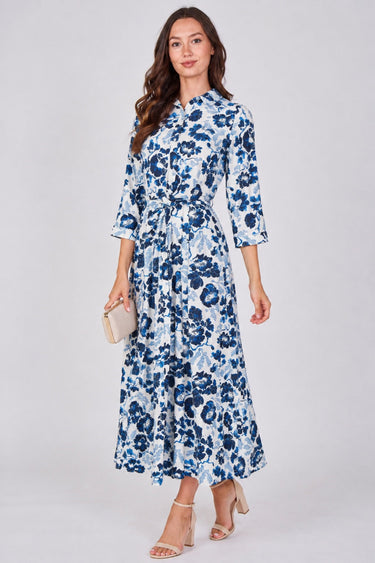 Love Sunshine Ivory Blue Botanical Print Tie Waist Maxi Dress Belted Dress Day to Night Long Sleeve Maxi Dress NEW IN Occasionwear Shirt Dress Teal