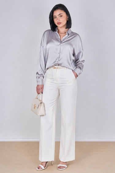 Love Sunshine Silver Grey Brushed Satin Oversized Shirt LS-2268 Tops
