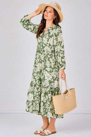 Sage Bloom Smock Midaxi Dress