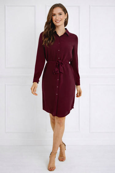 Merlot Button-Front Mini Shirt Dress