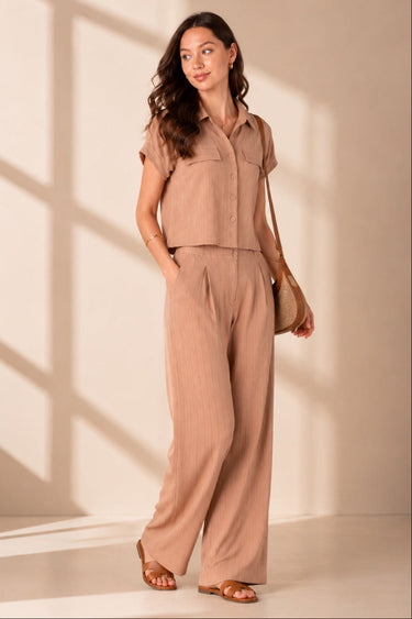 Beige Pinstripe Shirt and Trousers set