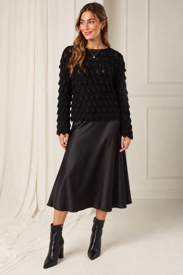 Black Scallop Textured Knit Jumper