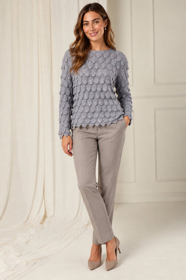 Grey Scallop Textured Knit Jumper
