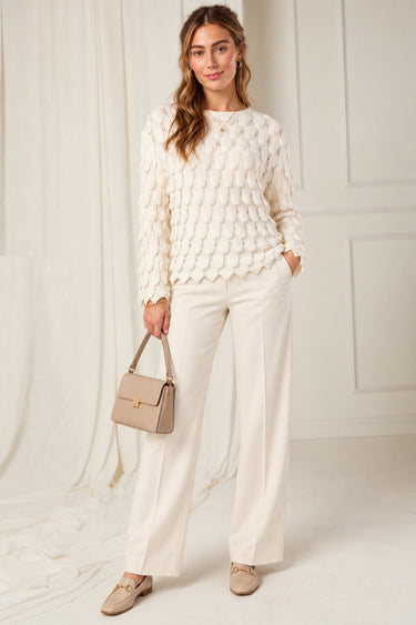 Cream Scallop Textured Knit Jumper