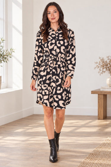 Black Leopard Print Mini Shirt Dress