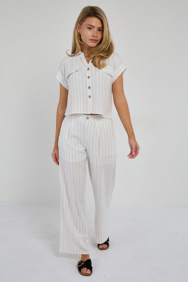 White Pinstripe Linen Shirt and Trousers set