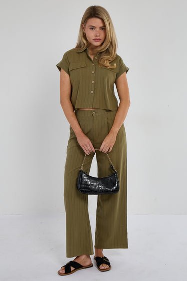 Khaki Pinstripe Linen Shirt and Trousers set