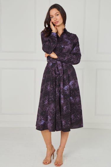 Purple Leopard Smudge Print Midi Shirt Dress