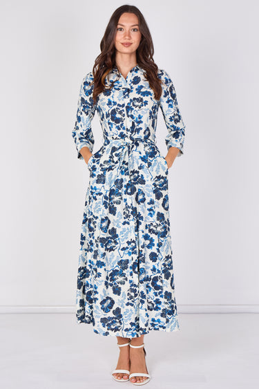 Love Sunshine Ivory Blue Botanical Print Tie Waist Maxi Dress Belted Dress Day to Night Long Sleeve Maxi Dress NEW IN Occasionwear Shirt Dress Teal