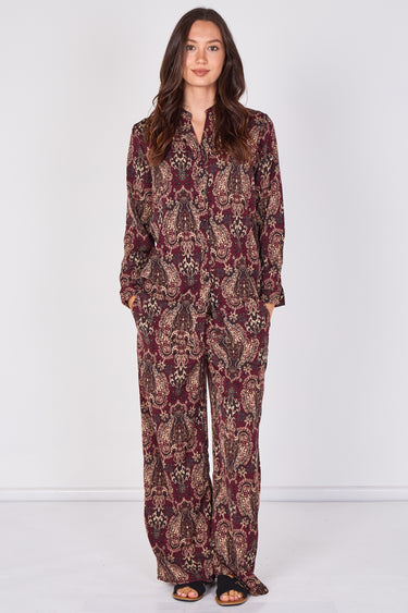 Love Sunshine Burgundy Paisley Print Shirt and Trouser Set Co ord sets LS-5002 LS-5002&9057 LS-9057