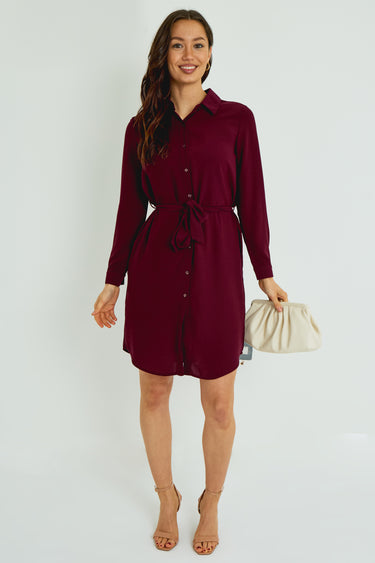 Merlot Button-Front Mini Shirt Dress