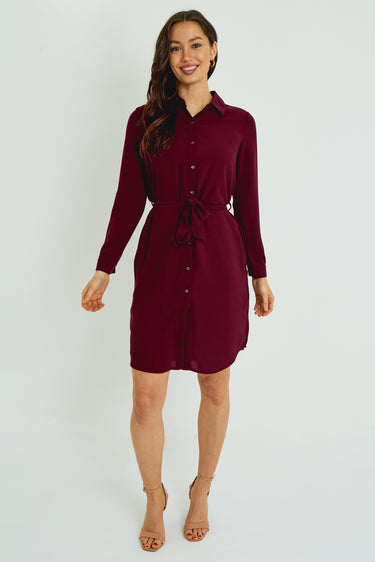 Merlot Button-Front Mini Shirt Dress