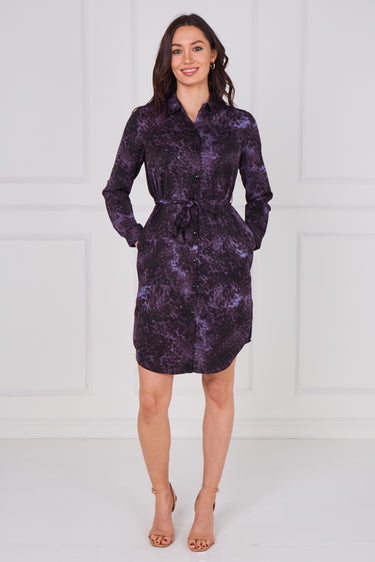Midnight Plum Animal Print Belted Shirt Dress