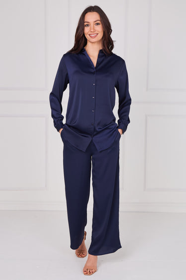 Midnight Navy Satin Shirt and Trousers Co-Ord
