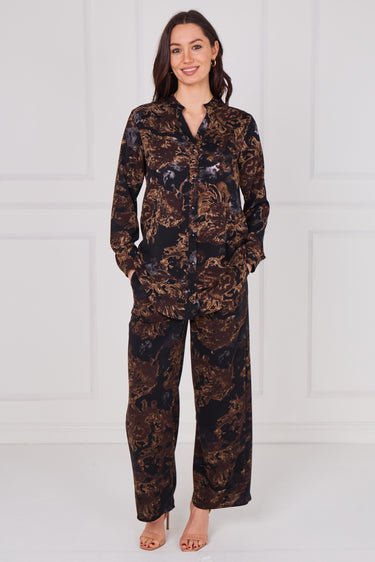 Espresso Baroque Floral Print Shirt and Trousers Co-Ord Set