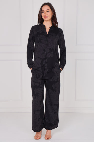 Love Sunshine Black Tonal Rose Print Shirt and Trousers Co-Ord Co ord sets LS-2522&9057 LS-9057