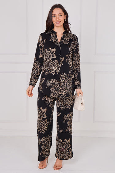 Love Sunshine Noir Vintage Rose Print Shirt and Trousers Co-Ord Co ord sets LS-2522&9057 LS-9057