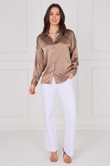 Latte Brushed Satin Oversized Shirt