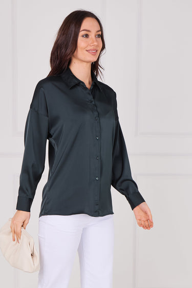 Deep Teal Brushed Satin Oversized Shirt