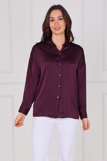 Burgundy Brushed Satin Oversized Shirt