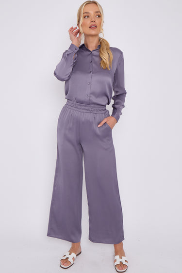 Love Sunshine Purple Grey Crepe Satin Co-ord Shirt and Trousers Set auto-20 Co ord sets LS-5002 LS-9057