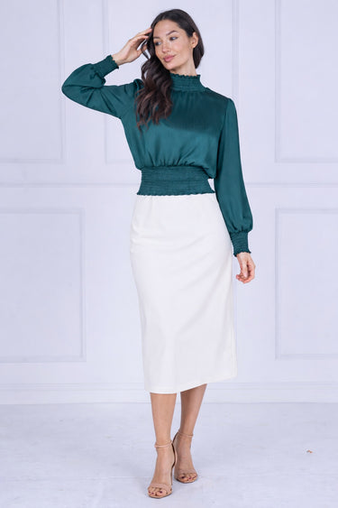 Emerald Creased Satin Shirred Waist Top
