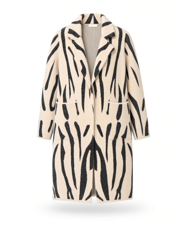 Black & Beige Abstract Zebra Print Longline Coatigan