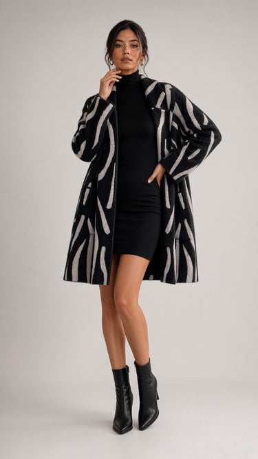 Black Abstract Zebra Print Longline Coatigan