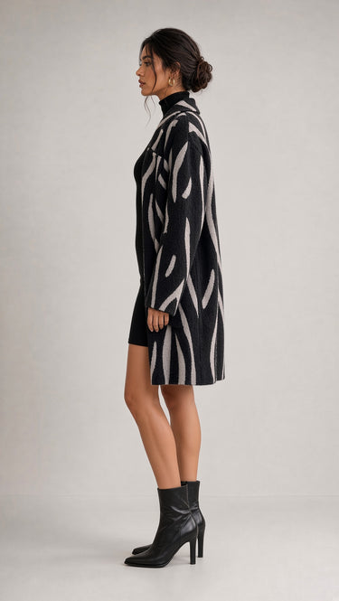 Black Abstract Zebra Print Longline Coatigan