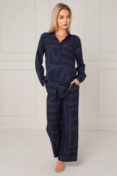 Love Sunshine Navy Geometric Line Print Wide-Leg Co-ord Co ord sets LS-5002 LS-9057