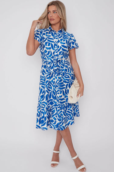 Cobalt Printed Short Sleeve Midi Dress