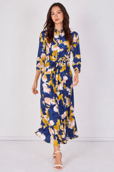 Love Sunshine Navy Abstract Print Tie Waist Maxi Shirt Dress Belted Dress Day to Night Long Sleeve Maxi Dress NEW IN Occasionwear Shirt Dress