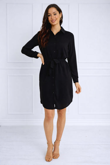 Black Button-Front Mini Shirt Dres