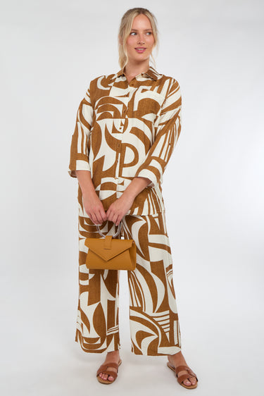Brown and Cream Abstract Geo Print Co-Ord Set