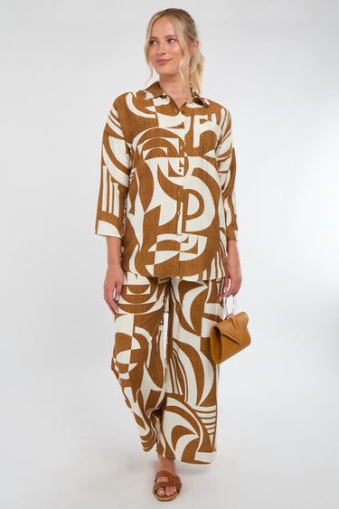 Brown and Cream Abstract Geo Print Co-Ord Set